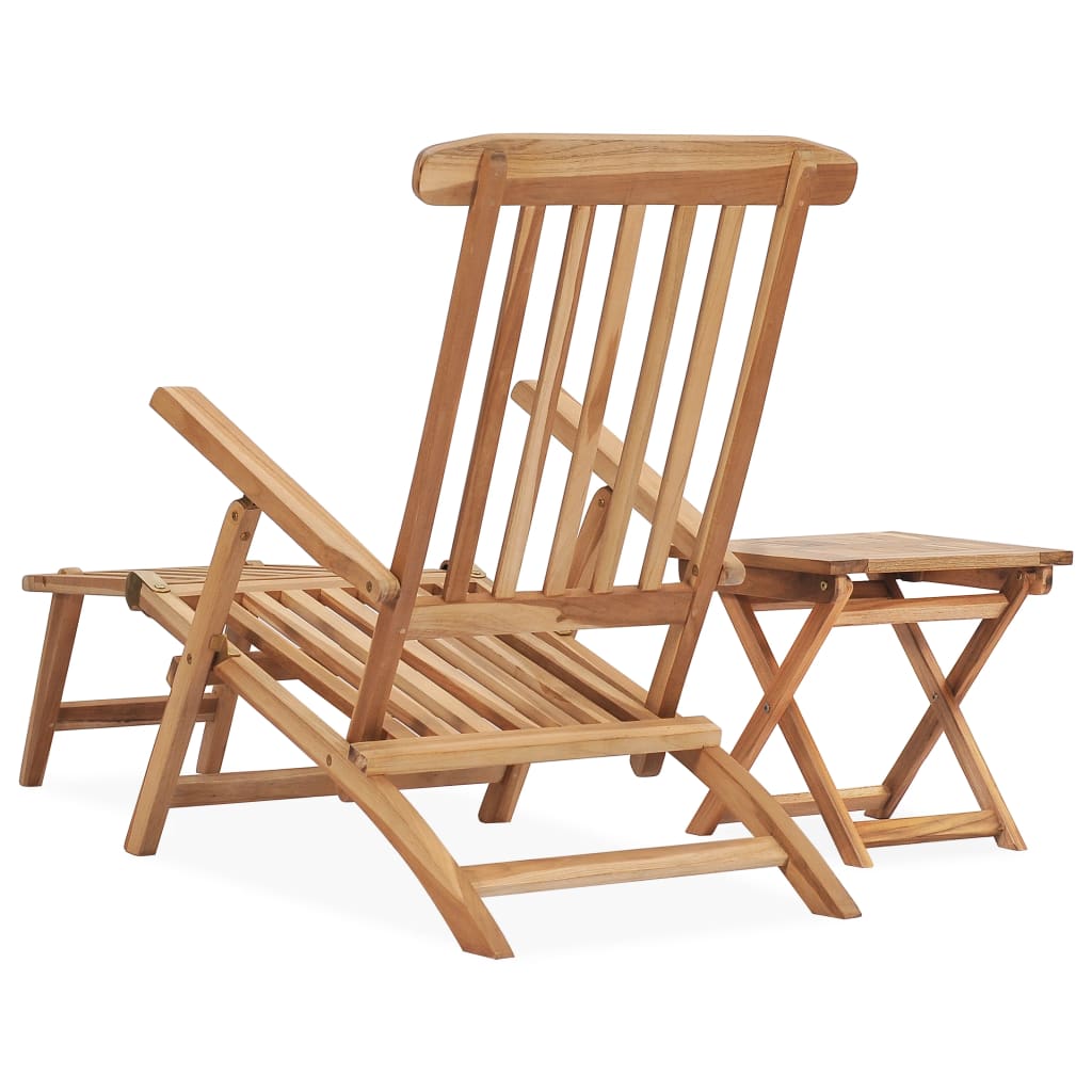 Garden chair with footrest and table in solid teak wood