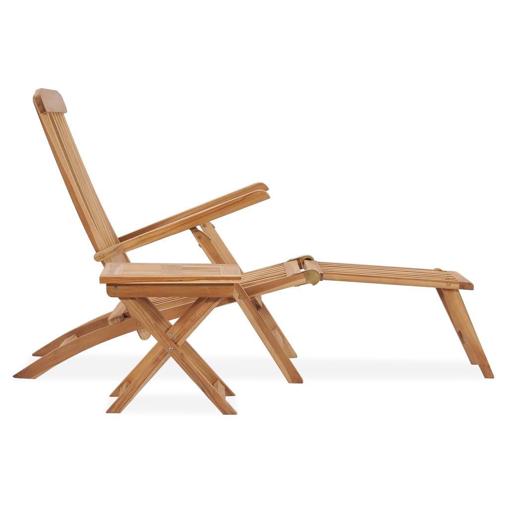Garden chair with footrest and table in solid teak wood