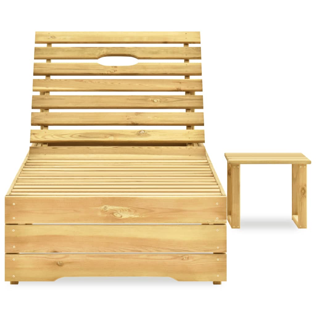 Espreguiçadeira com mesa madeira de pinho impregnada verde