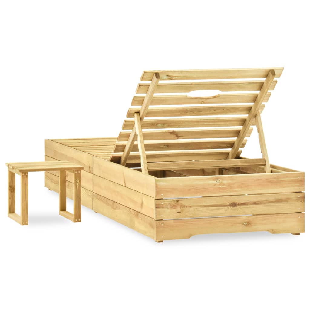 Espreguiçadeira com mesa madeira de pinho impregnada verde