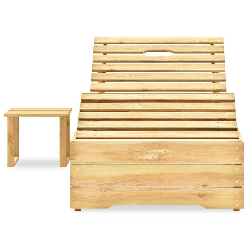 Sun lounger with table in green impregnated pine wood