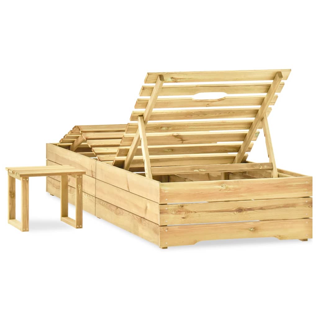 Sun lounger with table in green impregnated pine wood