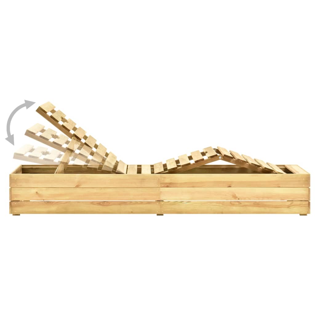 Sun lounger with table in green impregnated pine wood