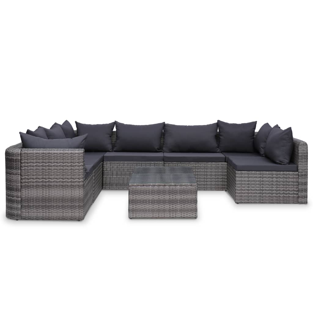 10 pcs conjunto lounge de jardim c/ almofadões vime PE cinzento