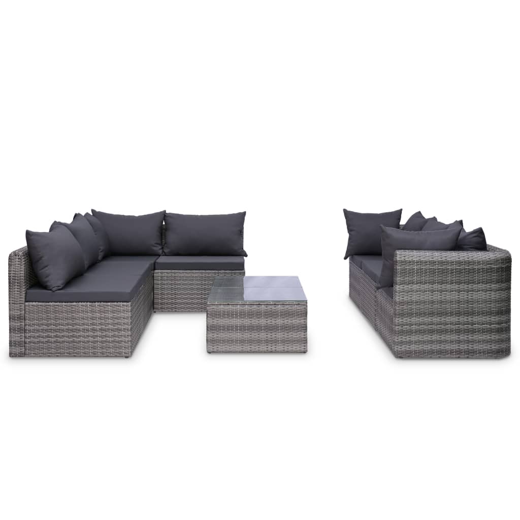 10 pcs conjunto lounge de jardim c/ almofadões vime PE cinzento