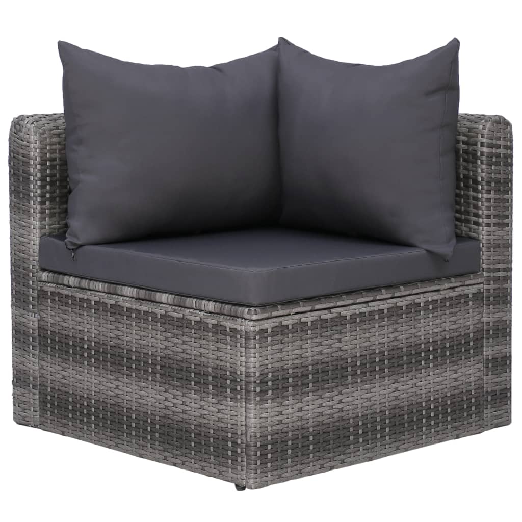 10 pcs conjunto lounge de jardim c/ almofadões vime PE cinzento