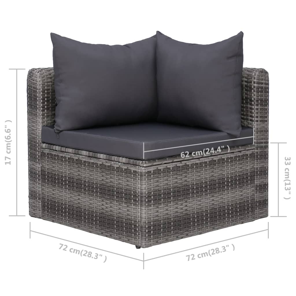 10 pcs conjunto lounge de jardim c/ almofadões vime PE cinzento