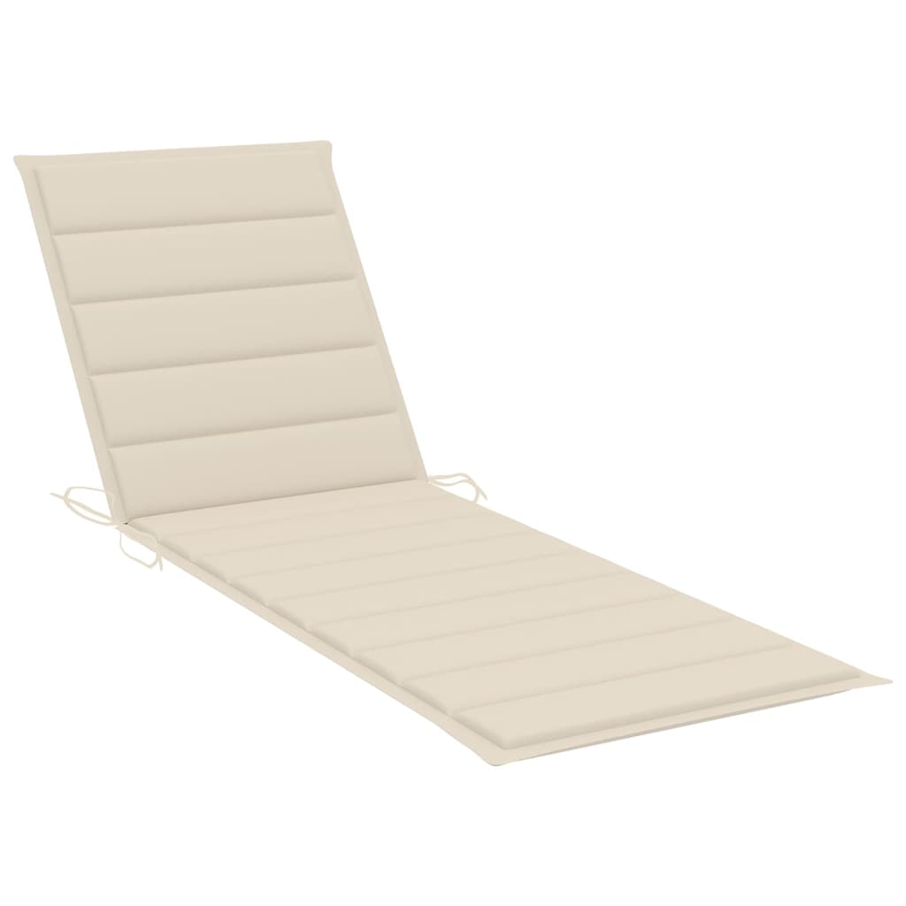 Garden sun lounger with cushion in solid acacia wood