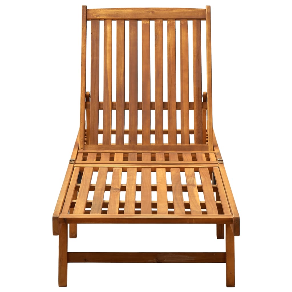 Garden sun lounger with cushion in solid acacia wood