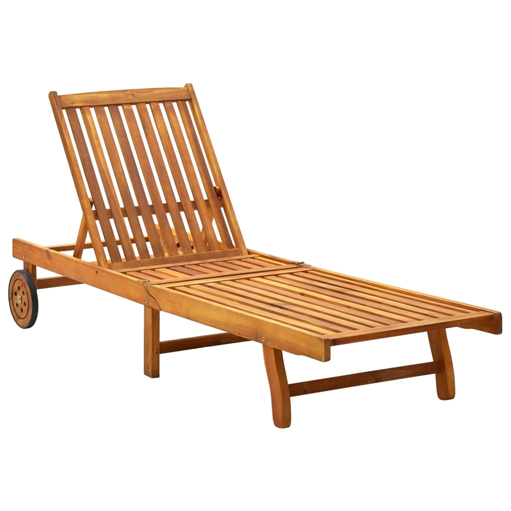 Garden sun lounger with cushion in solid acacia wood