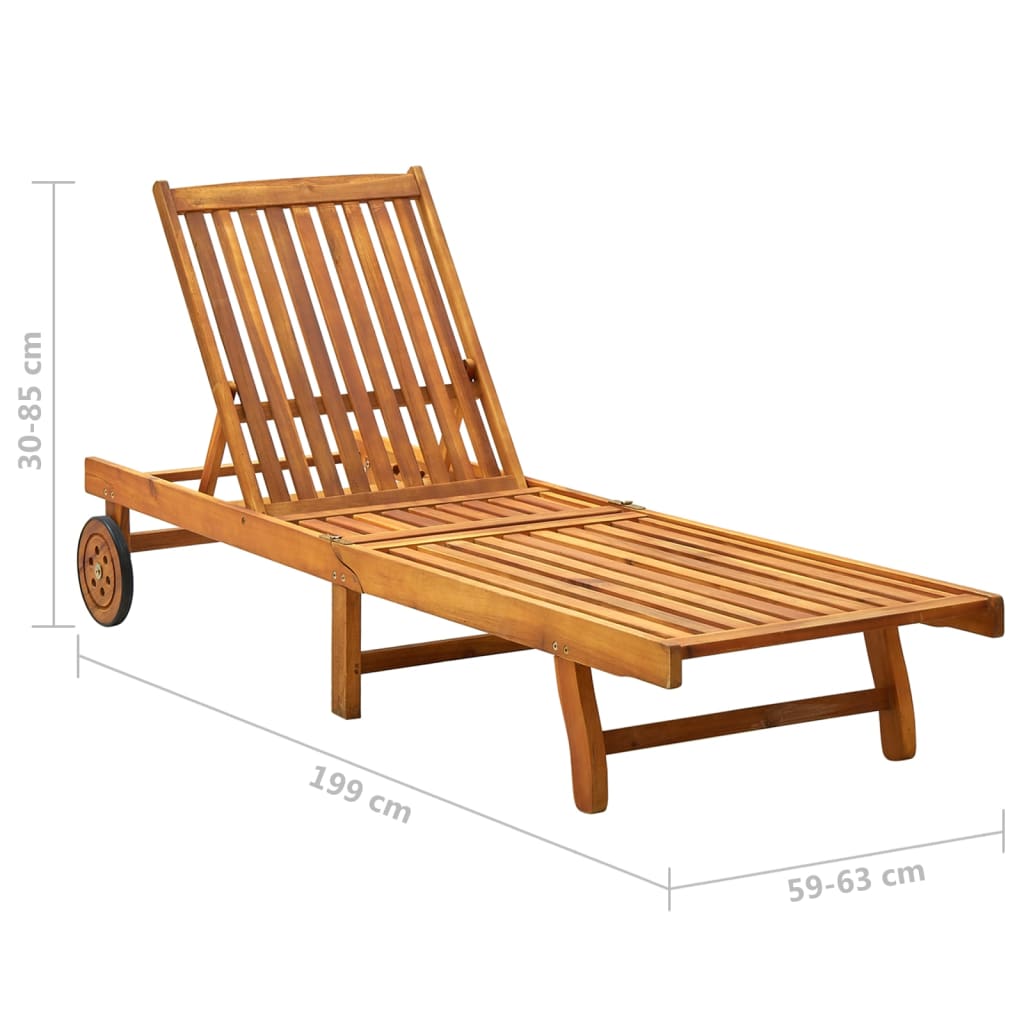 Garden sun lounger with cushion in solid acacia wood