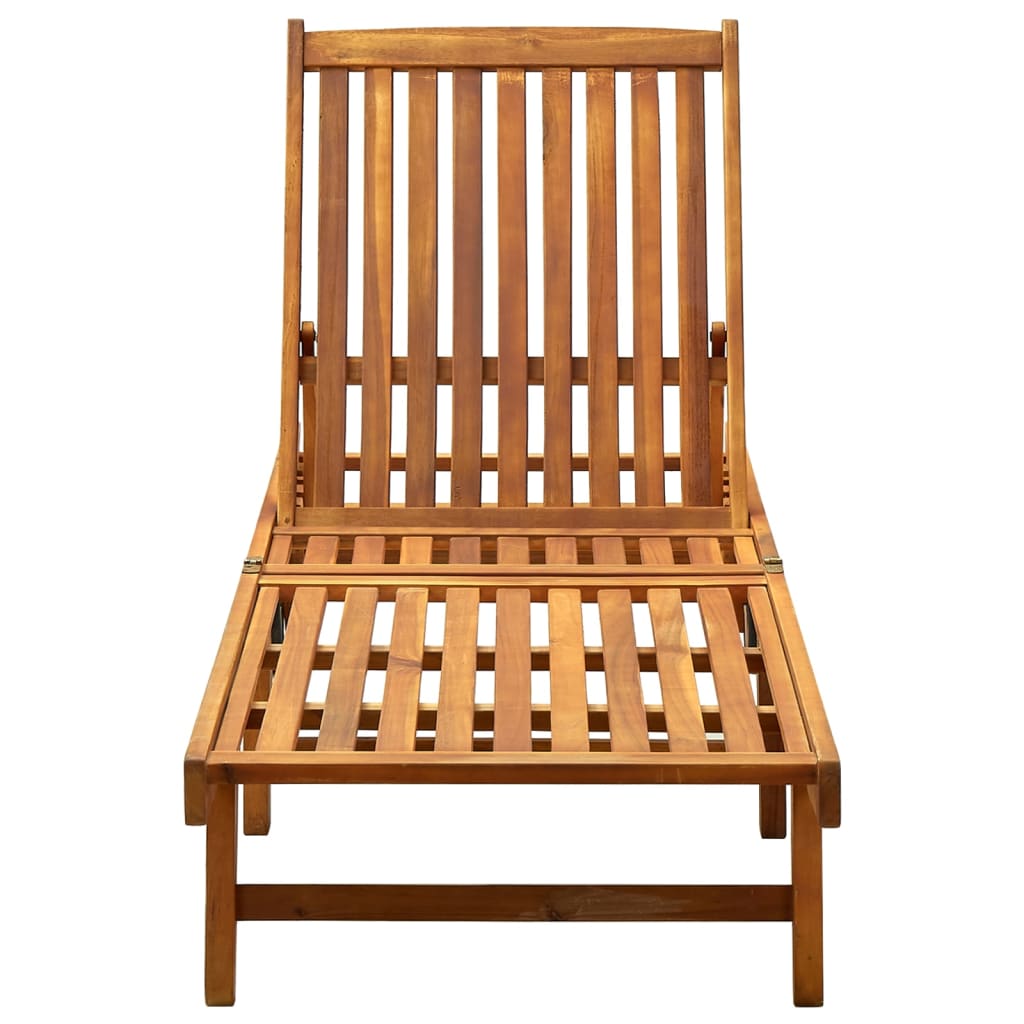 Garden sun lounger with cushion in solid acacia wood