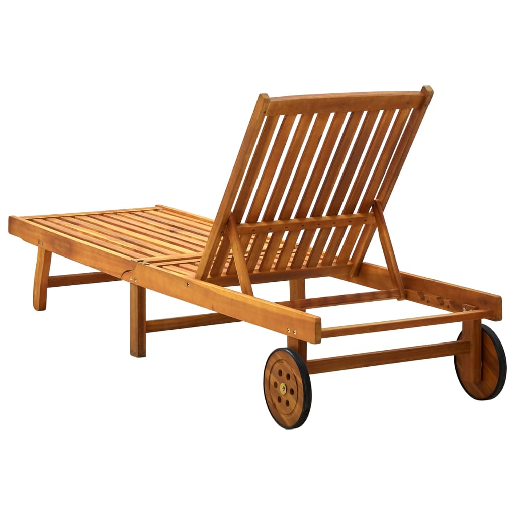Garden sun lounger with cushion in solid acacia wood