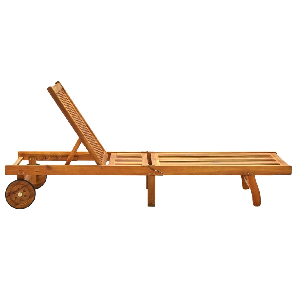Garden sun lounger with cushion in solid acacia wood