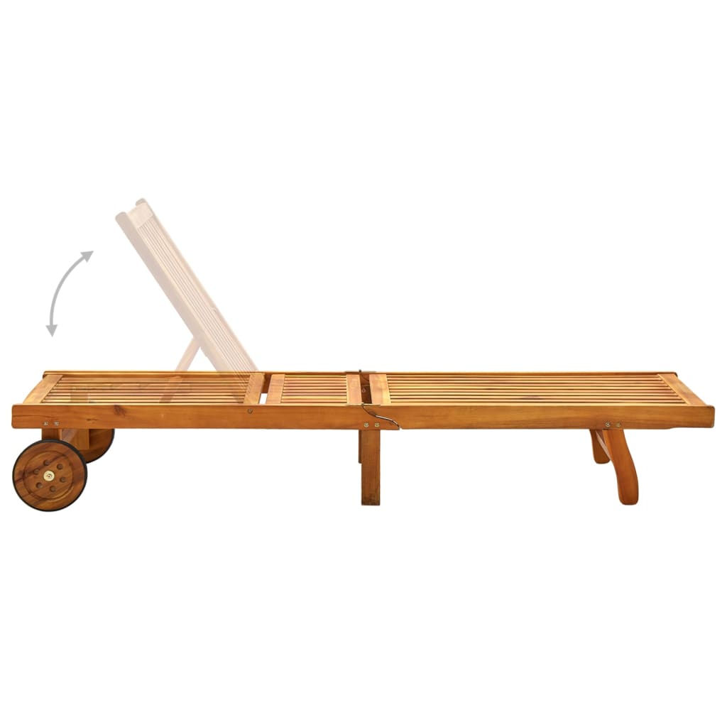 Garden sun lounger with cushion in solid acacia wood