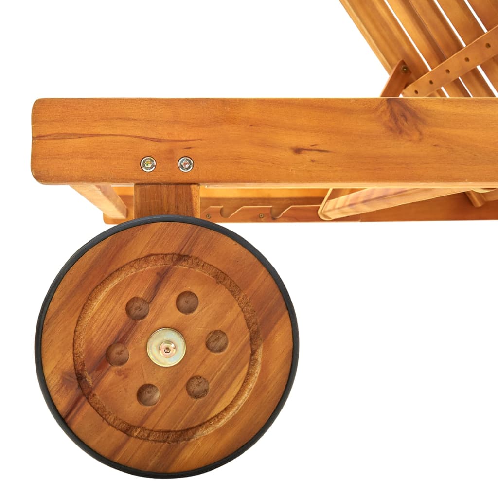 Garden sun lounger with cushion in solid acacia wood