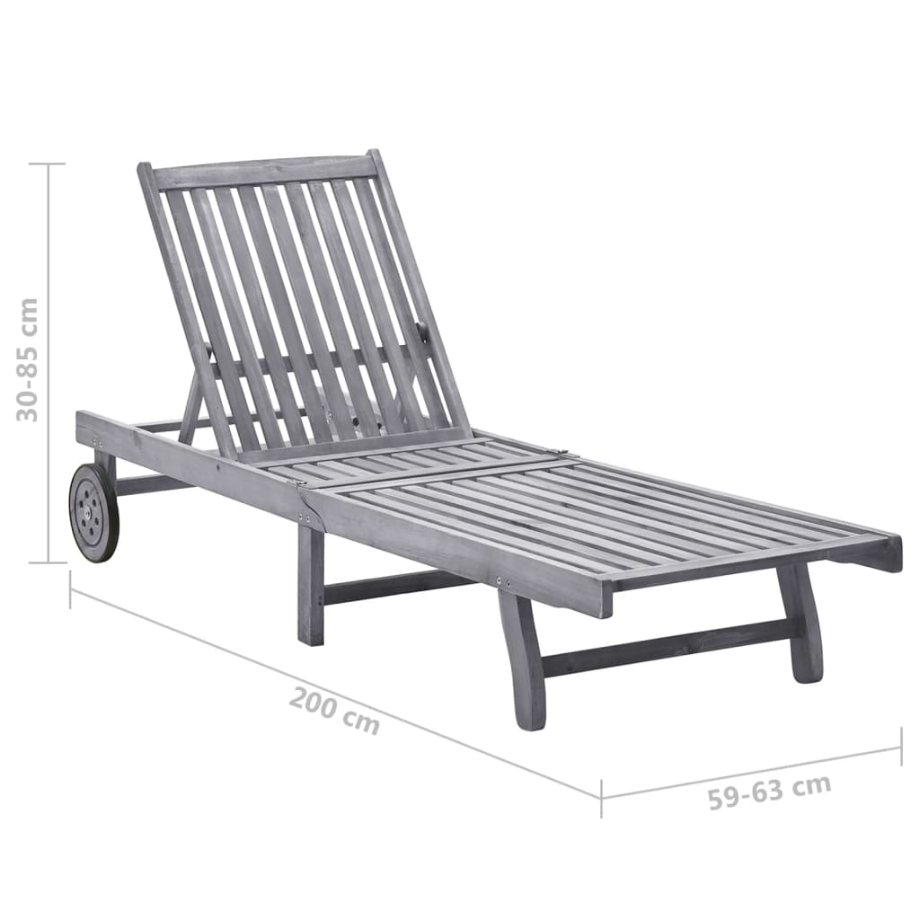 Espreguiçadeira de jardim c/ almofadão acácia maciça cinzento