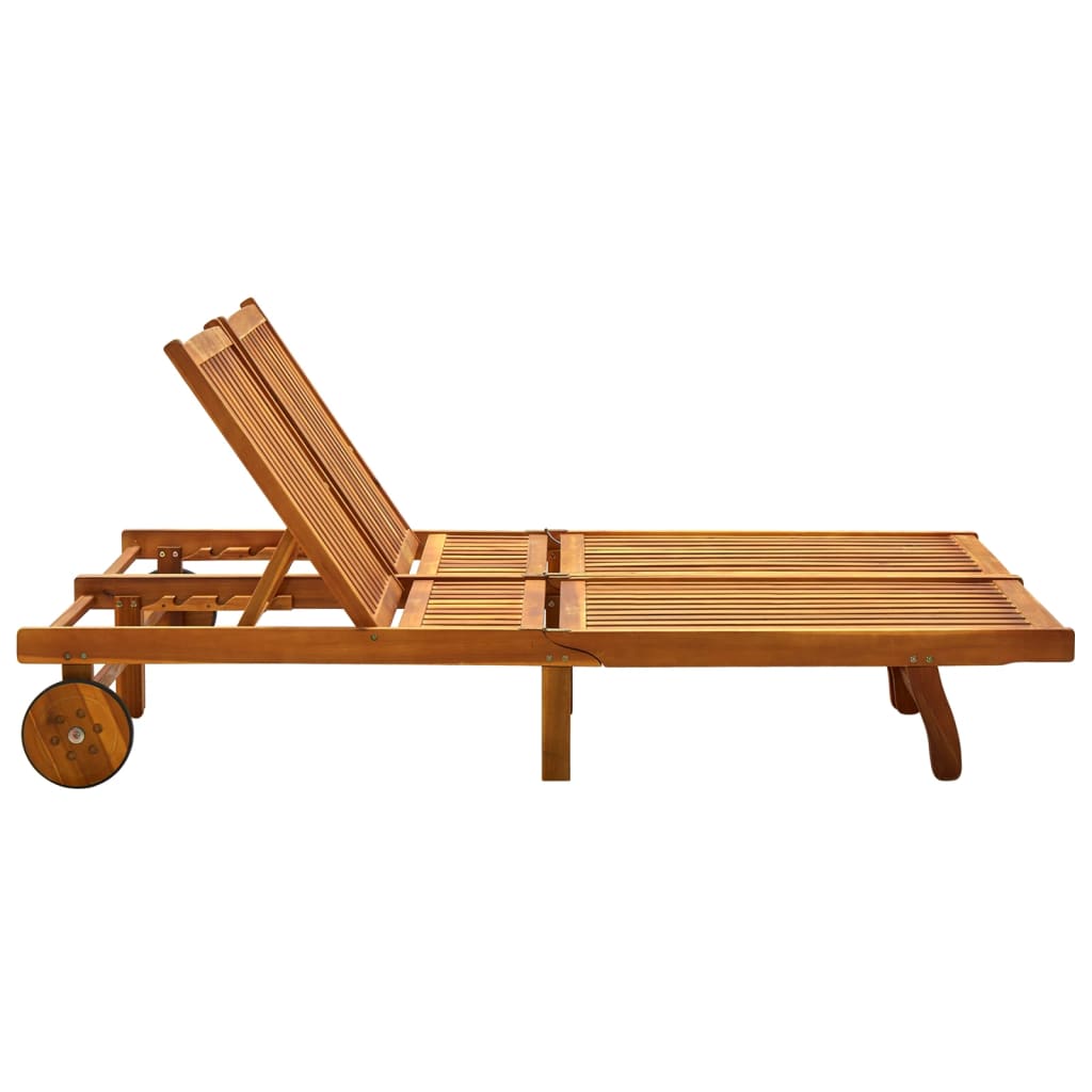 Garden sun lounger with cushions for 2 people in solid acacia wood