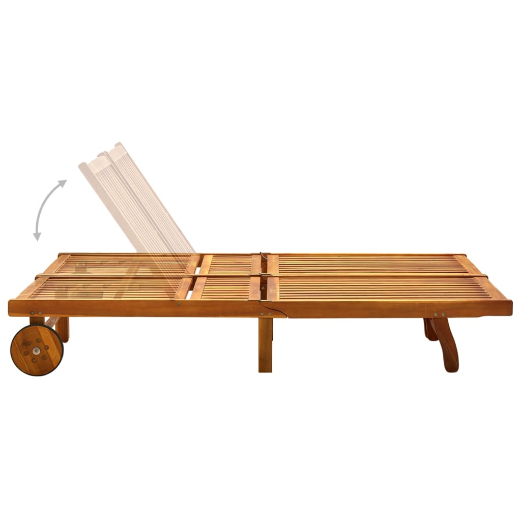 Garden sun lounger with cushions for 2 people in solid acacia wood