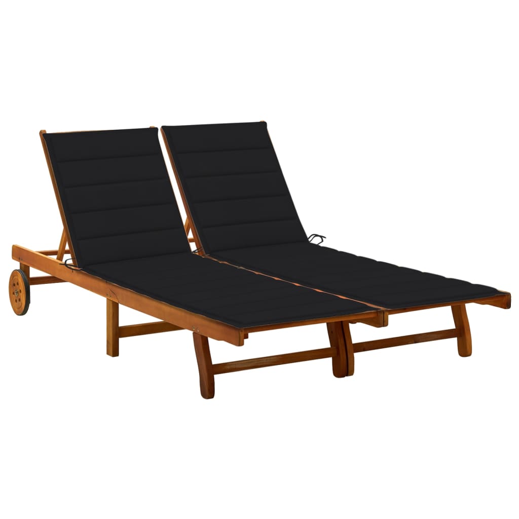 Garden sun lounger with cushions for 2 people in solid acacia wood