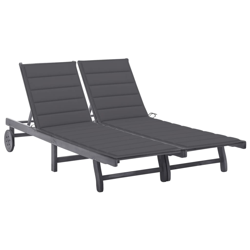Garden sun lounger with cushion for 2 people, acacia grey