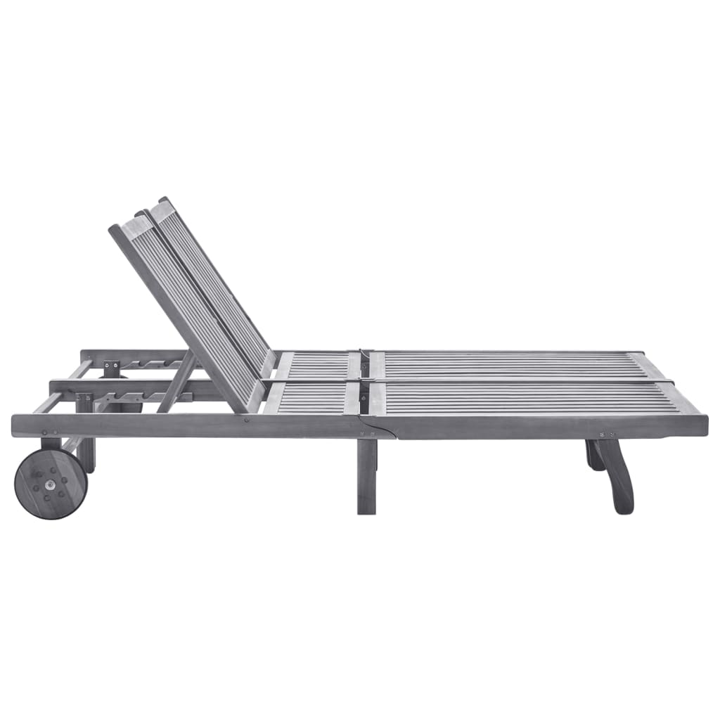 Garden sun lounger with cushion for 2 people, acacia grey