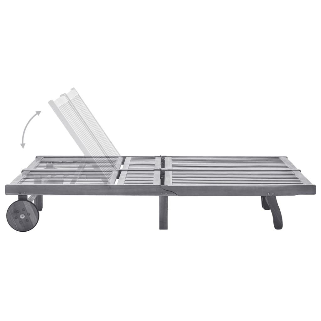 Garden sun lounger with cushion for 2 people, acacia grey