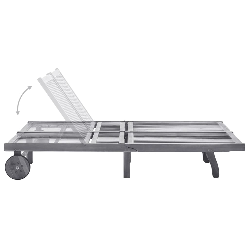 Garden sun lounger with cushion for 2 people, acacia grey
