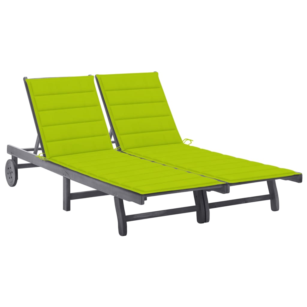 Garden sun lounger with cushion for 2 people, acacia grey