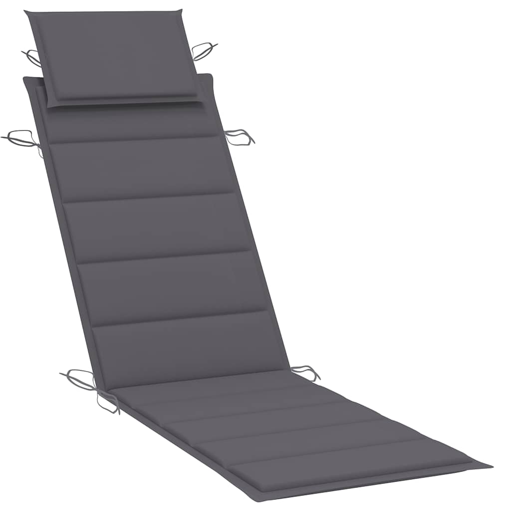 Garden sun lounger with cushion in solid acacia wood