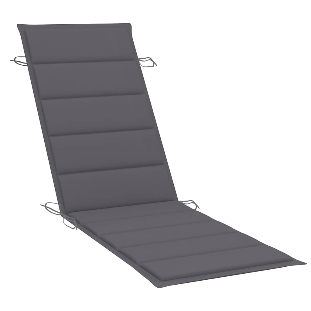 Garden sun lounger with cushion in solid acacia wood