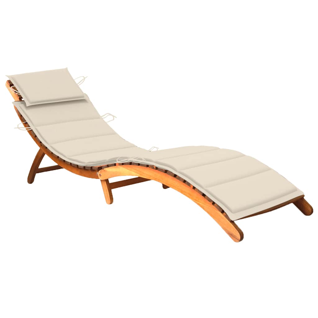 Garden sun lounger with cushion in solid acacia wood