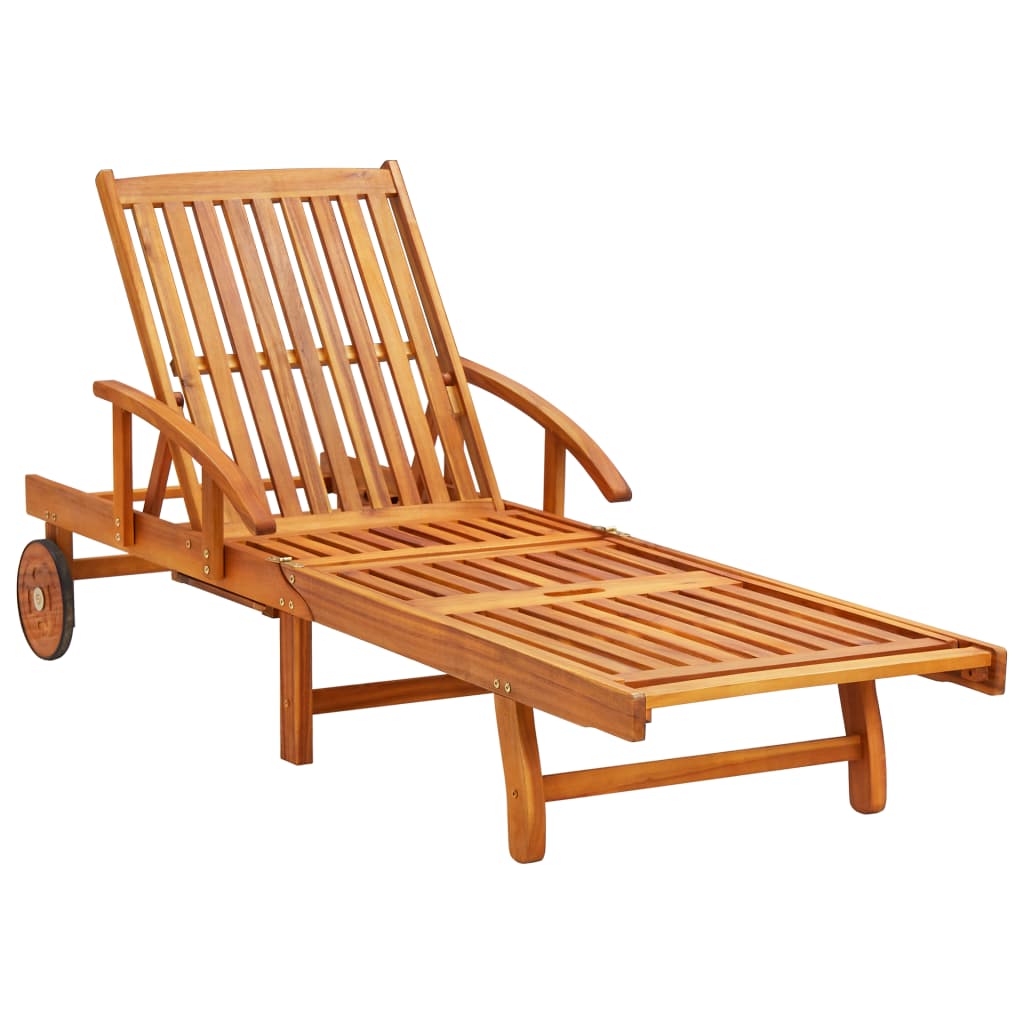 Garden sun lounger with cushion in solid acacia wood