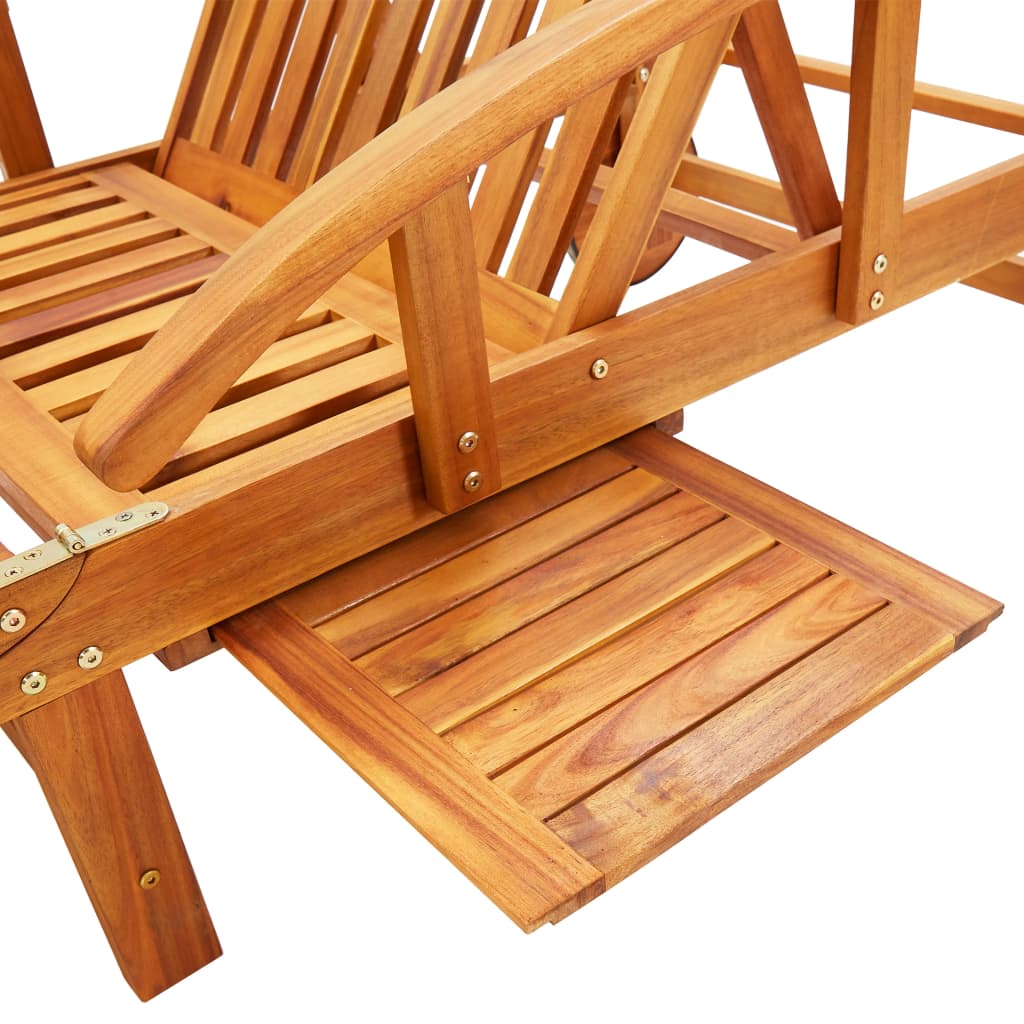 Garden sun lounger with cushion in solid acacia wood