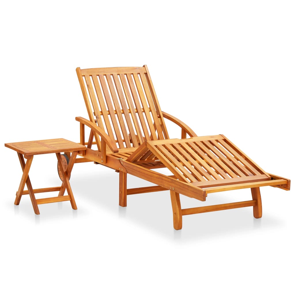 Garden sun lounger with table and solid acacia cushion