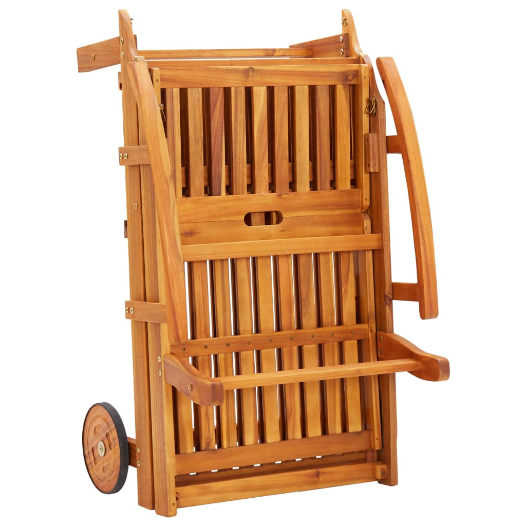 Garden sun lounger with table and solid acacia cushion
