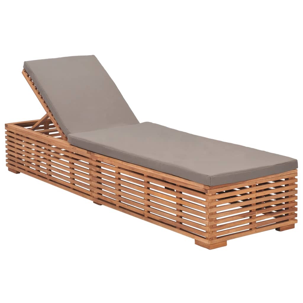 Sun lounger with dark grey cushion in solid teak