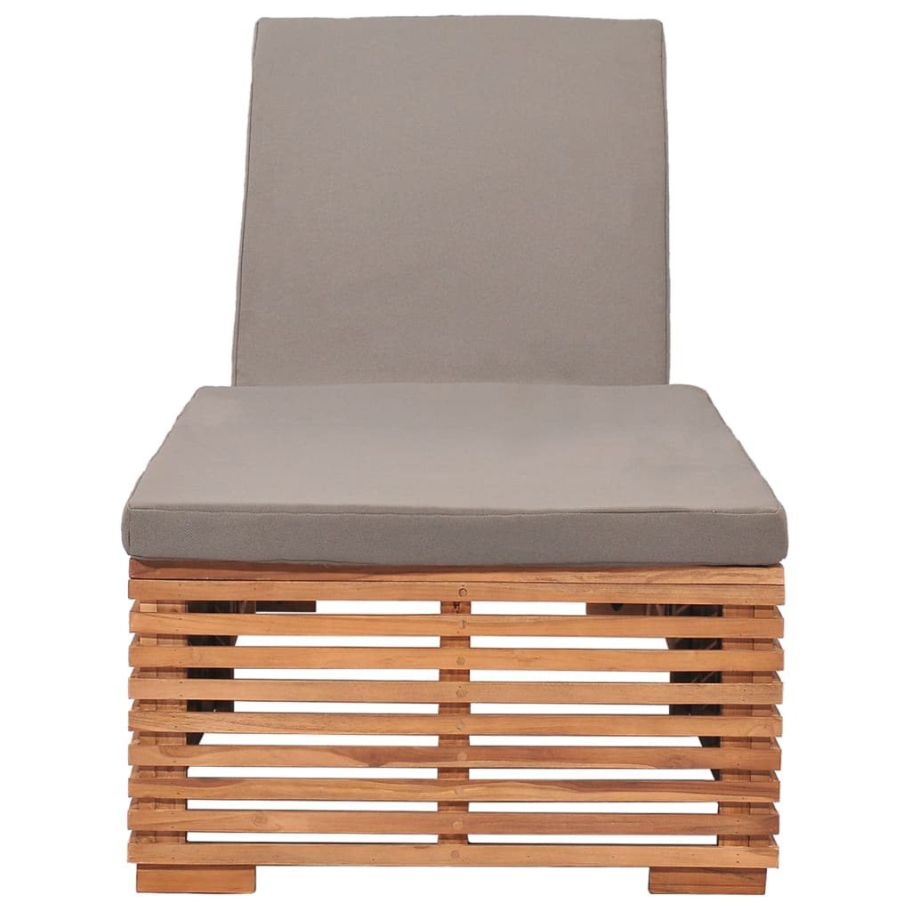 Sun lounger with dark grey cushion in solid teak
