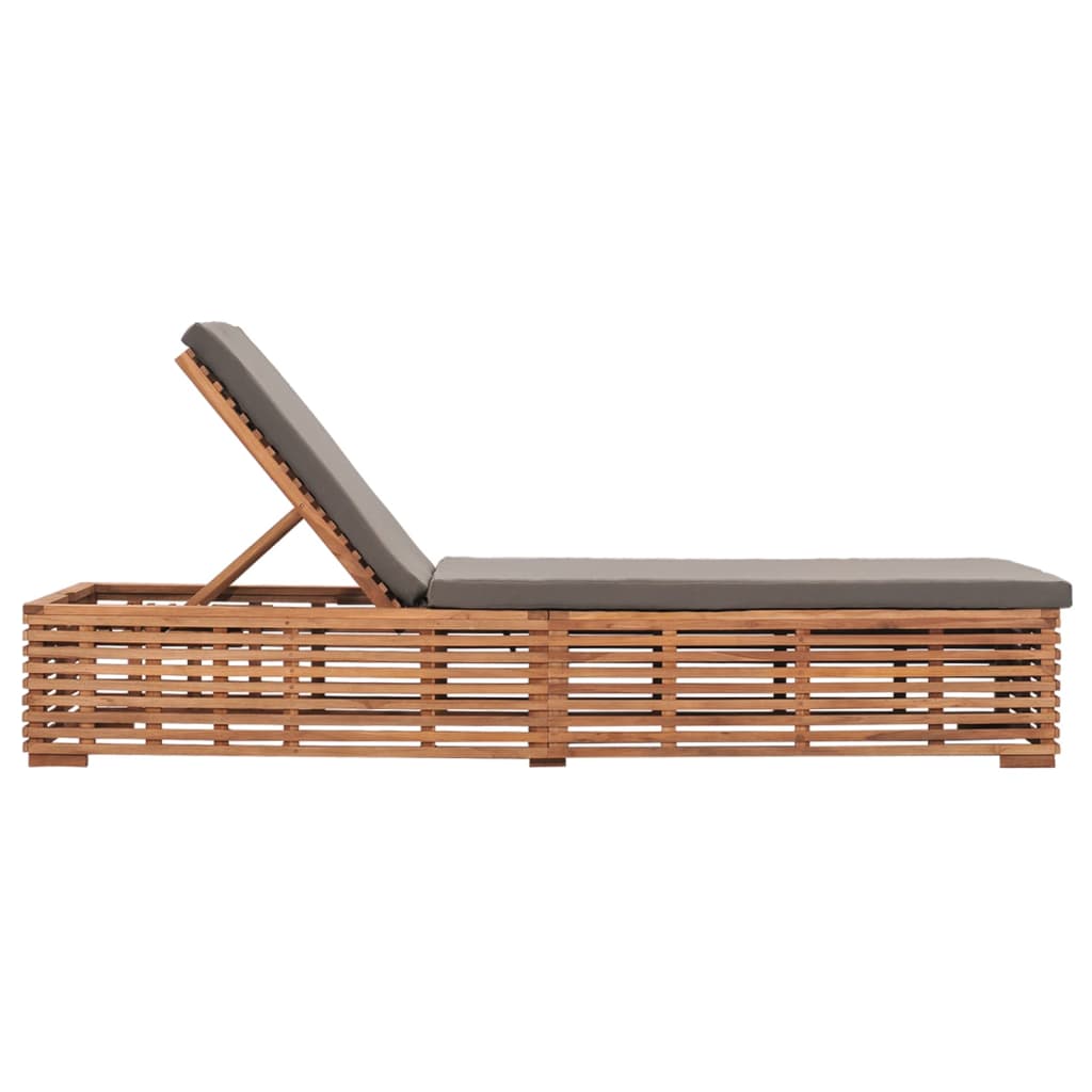 Sun lounger with dark grey cushion in solid teak