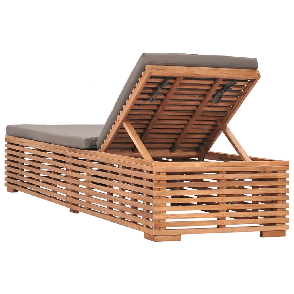 Sun lounger with dark grey cushion in solid teak