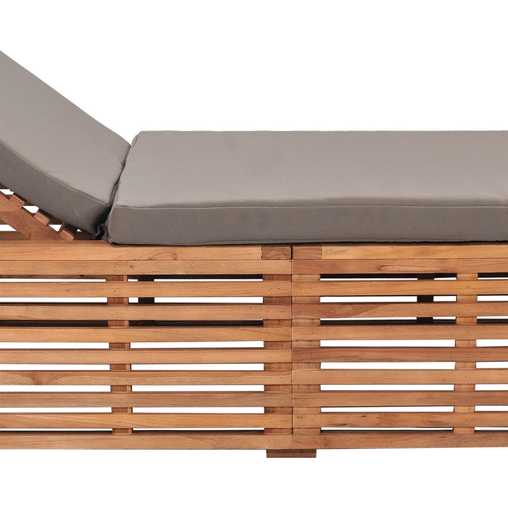 Sun lounger with dark grey cushion in solid teak