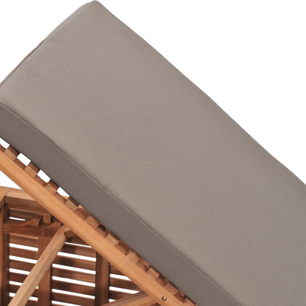 Sun lounger with dark grey cushion in solid teak
