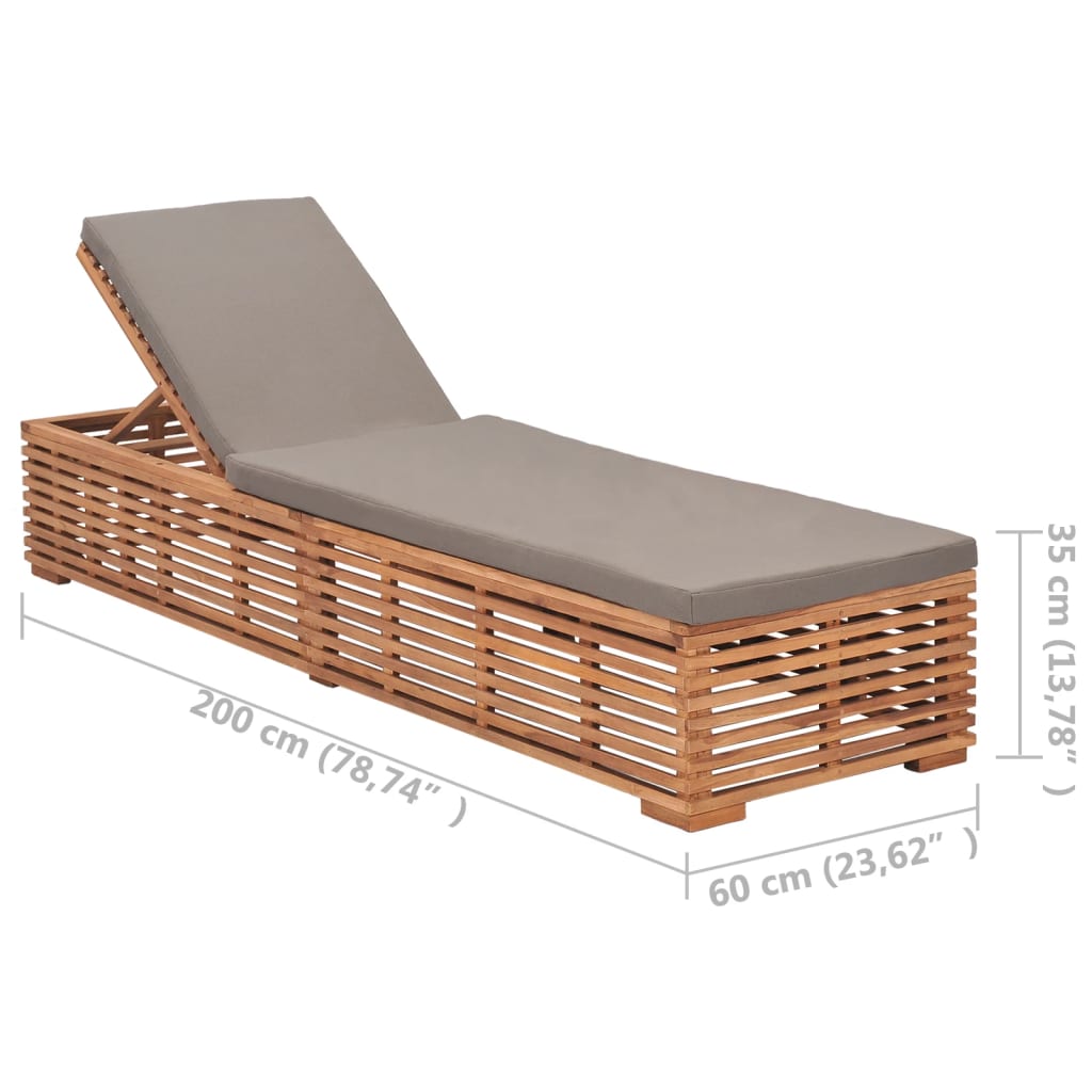 Sun lounger with dark grey cushion in solid teak
