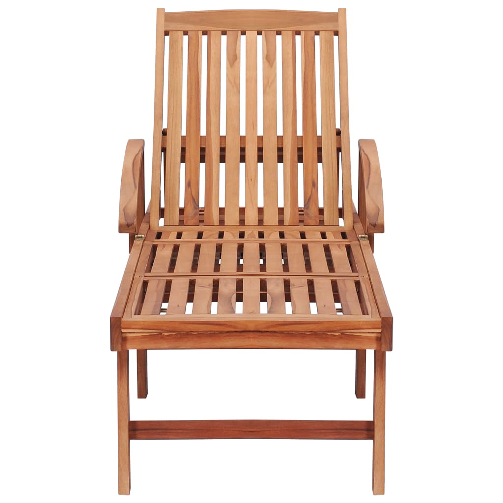 Sun lounger with grey cushion solid teak wood