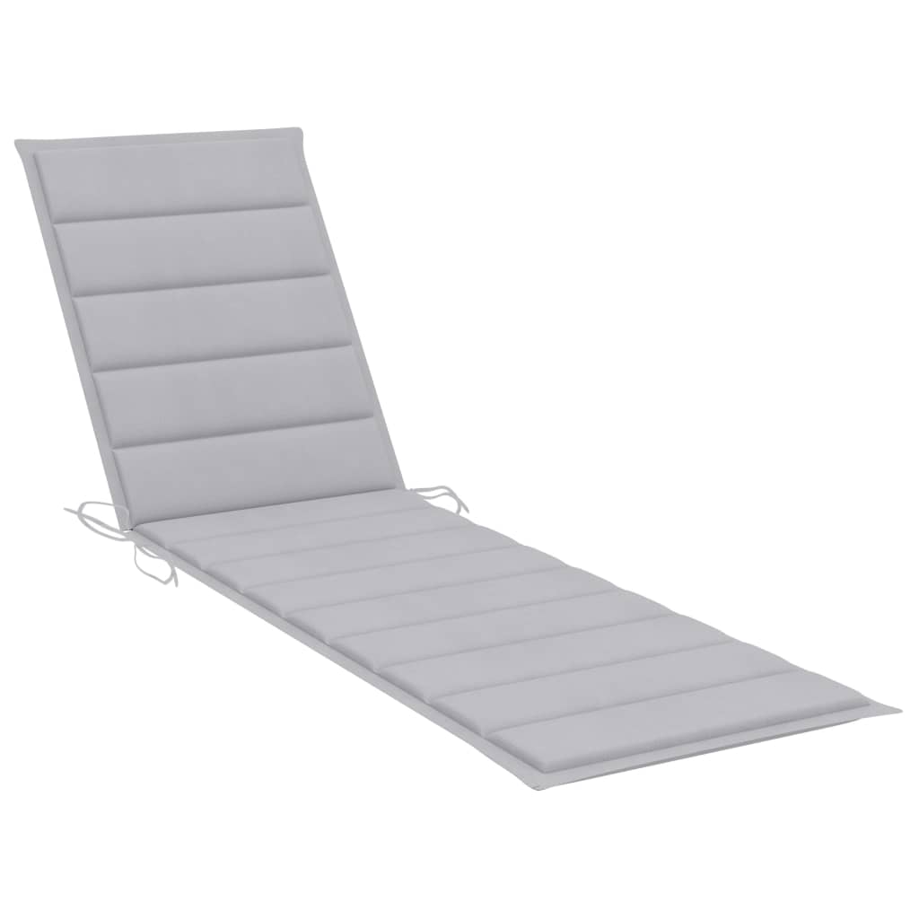 Sun lounger with grey cushion solid teak wood