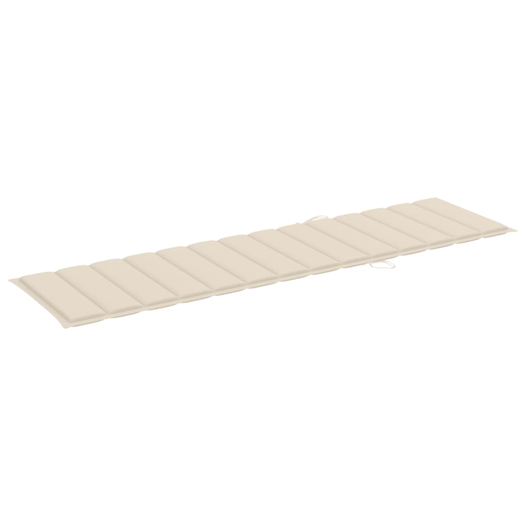 Sun lounger with cream cushion in solid teak wood