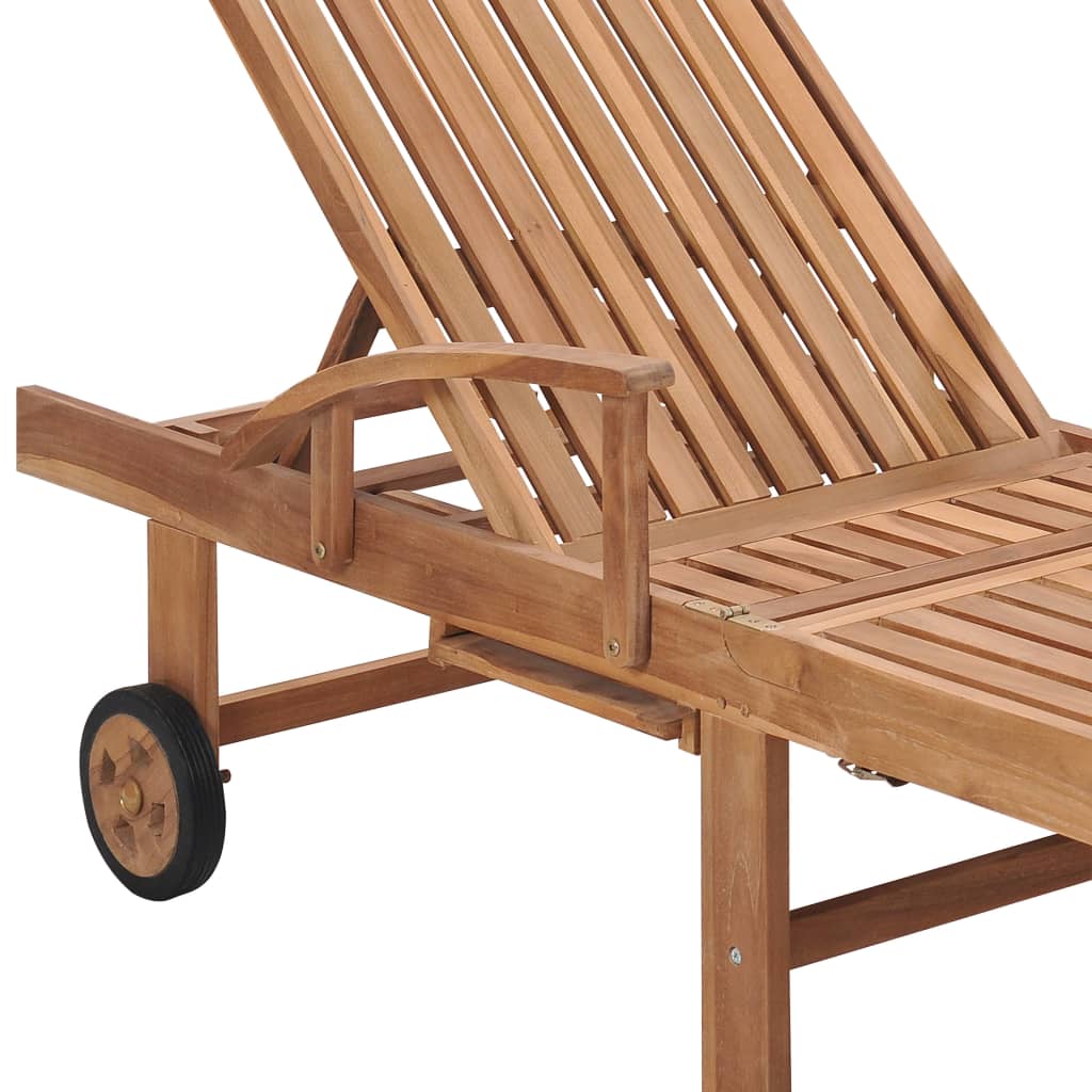 Sun lounger with cream cushion in solid teak wood