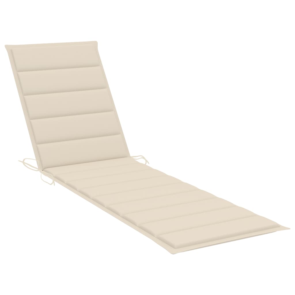 Sun lounger with cream cushion in solid teak wood