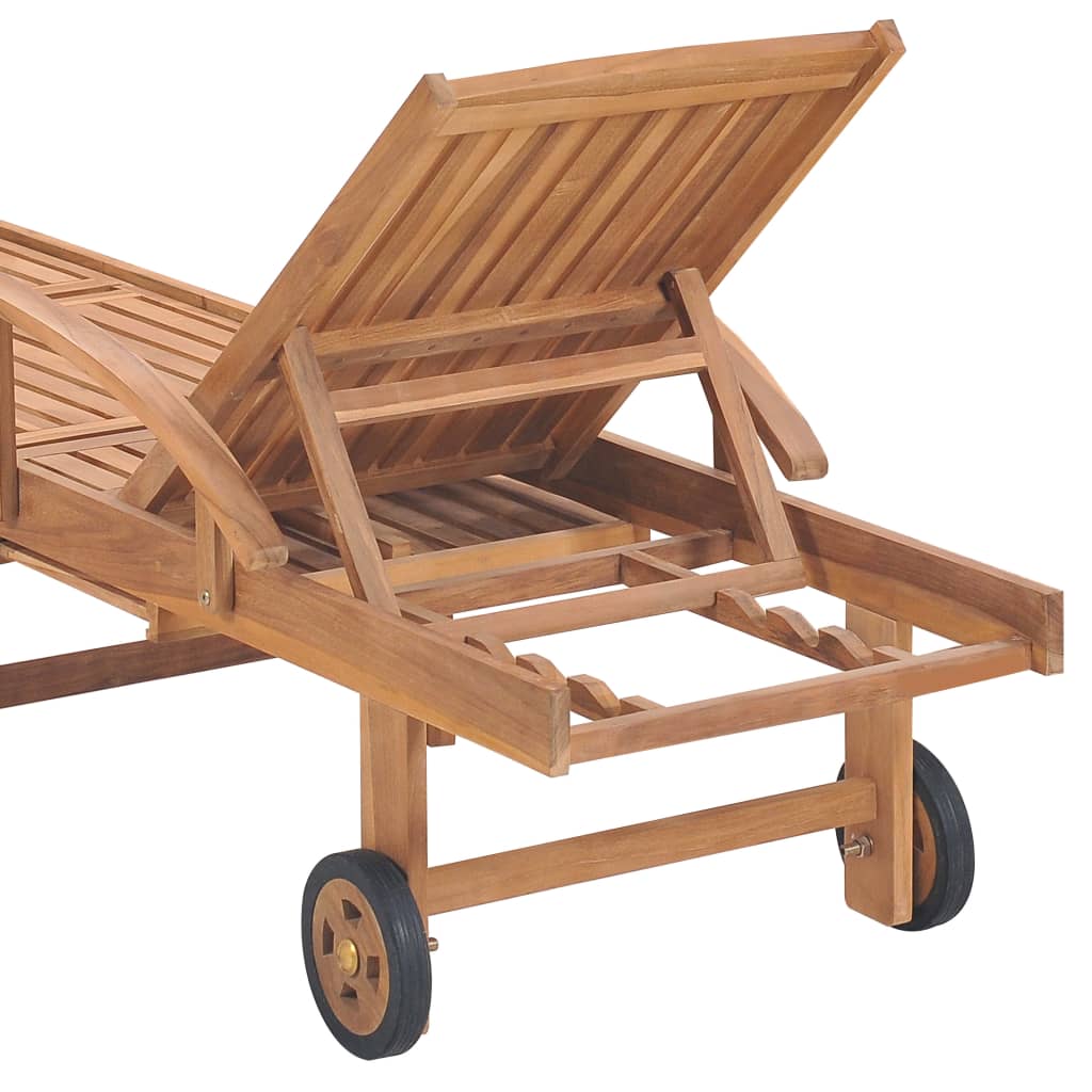 Sun lounger with black cushion in solid teak wood