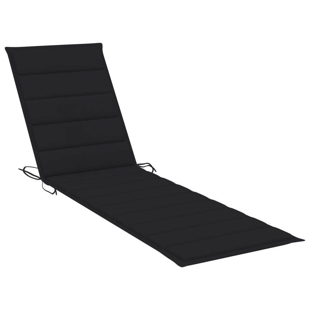 Sun lounger with black cushion in solid teak wood